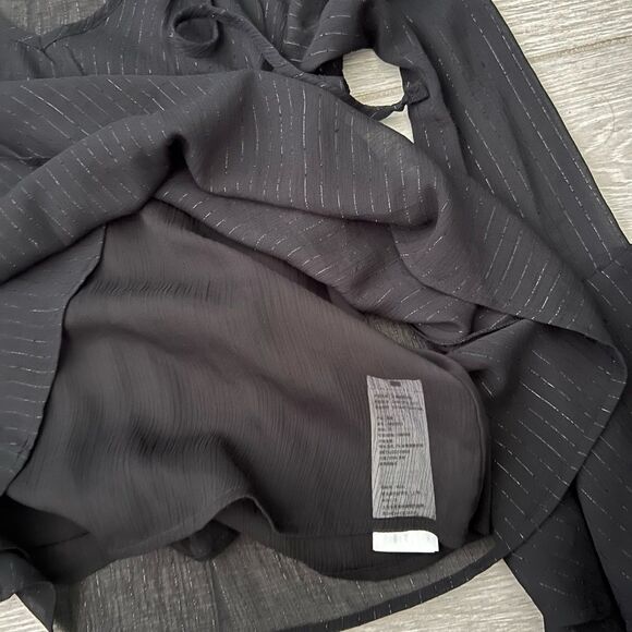 Hollister XS Black Metallic lurex stripes chiffon bell sleeve flowy top blouse - Picture 5 of 8